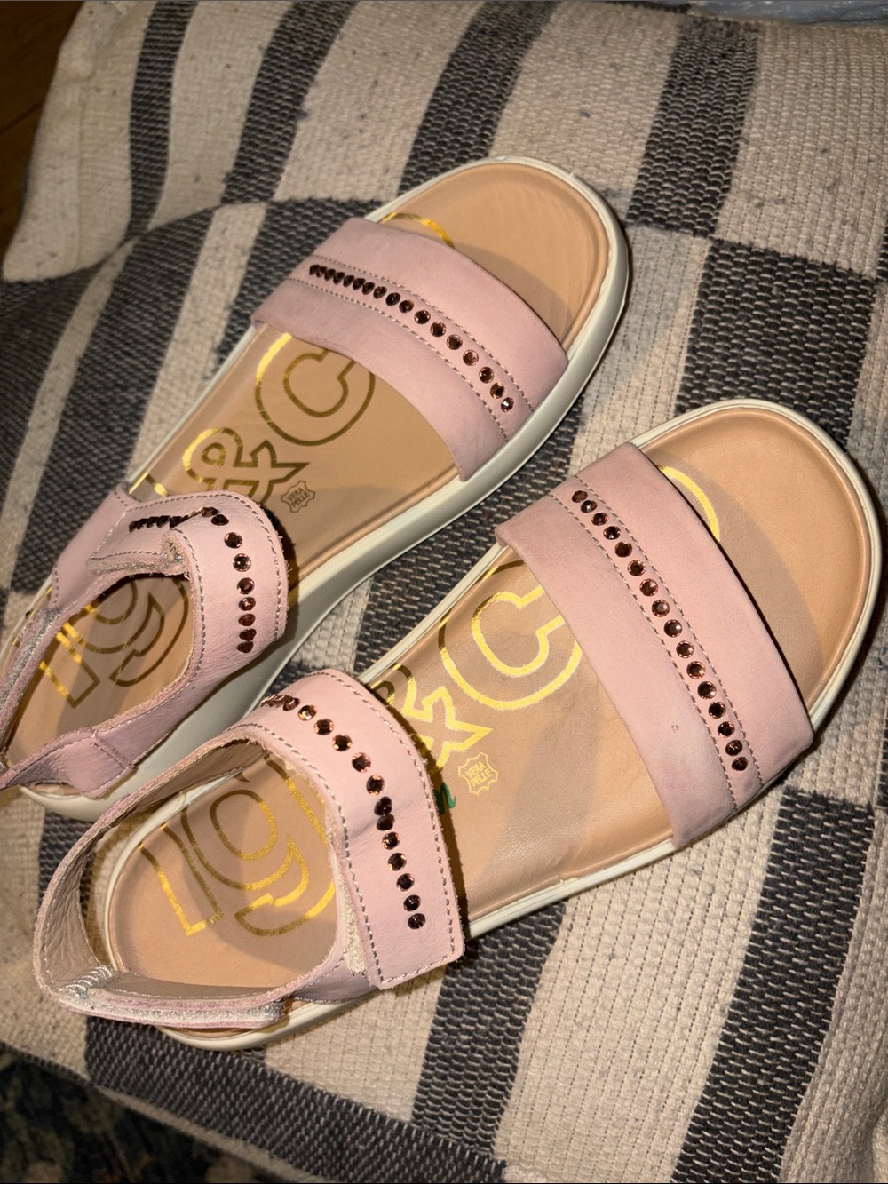 Blush Pink Double-Strap Studded Women's Sandals